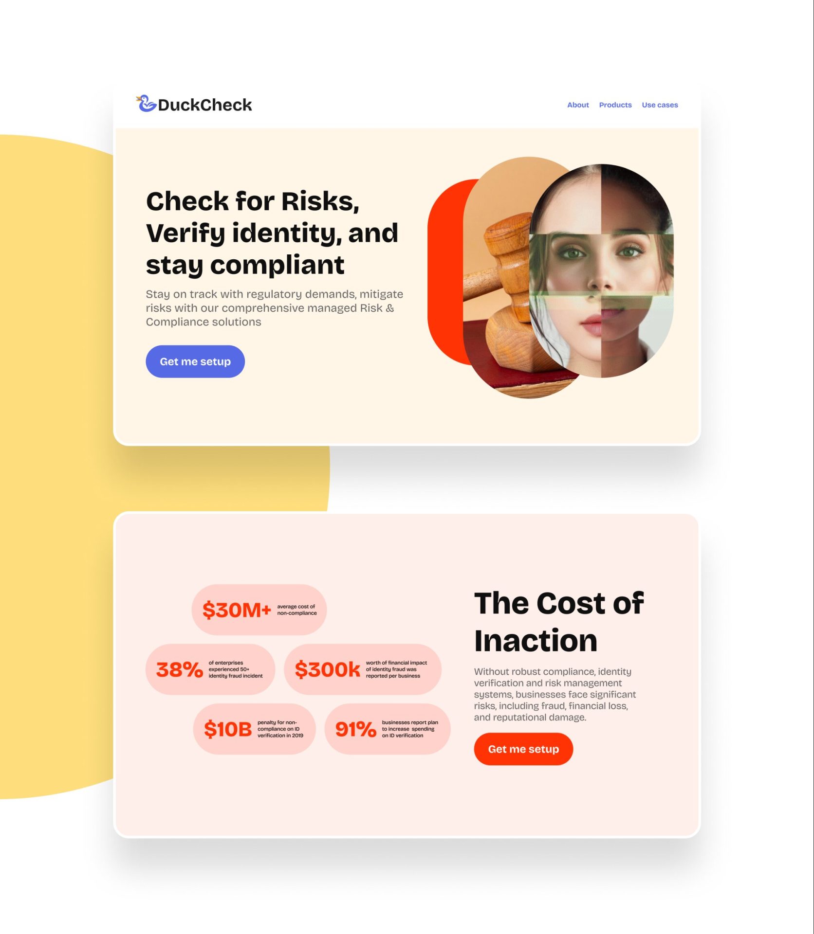 Comprehensive overview of the DuckCheck marketing website showing compliance features and branding
