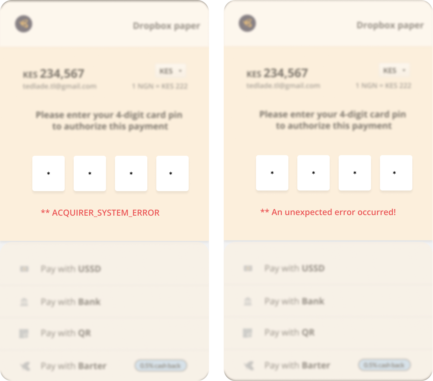Error messages mockups